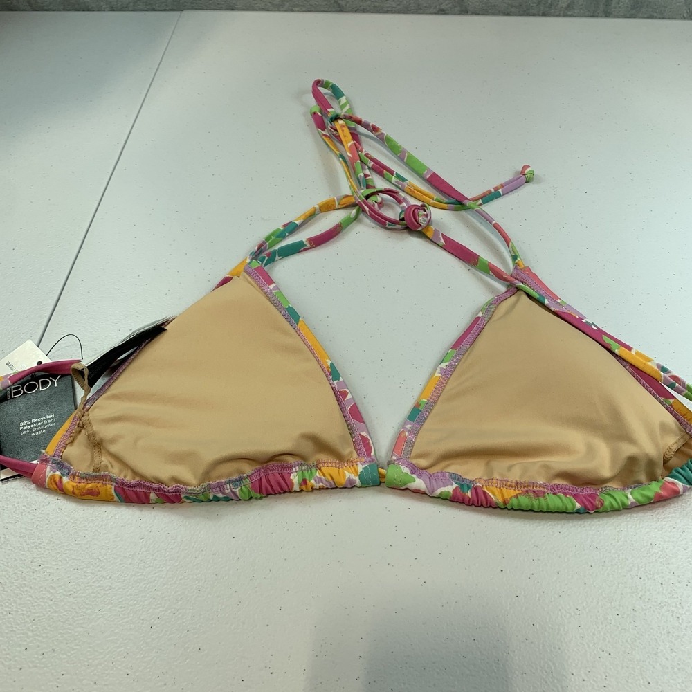 Cotton On Body Women's Bikini Top M Swim String Slider Triangle Floral Pink - Picture 2 of 8